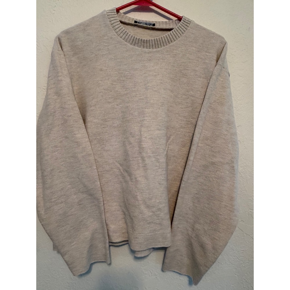 Zara Mens Oatmeal Beige Crewneck Sweater Size Medium Long Sleeve Ribbed Knit